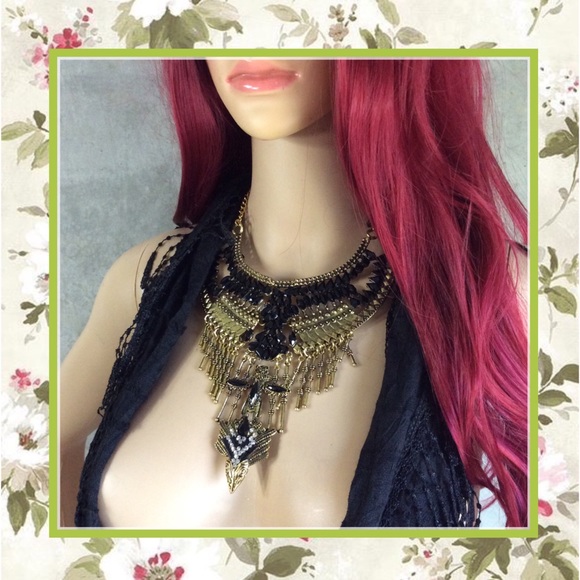 Unique Styles necklaces Jewelry - 🍒GOLD BLACK ONYX BIB LARGE CHUNKY NECKLACE BOHO